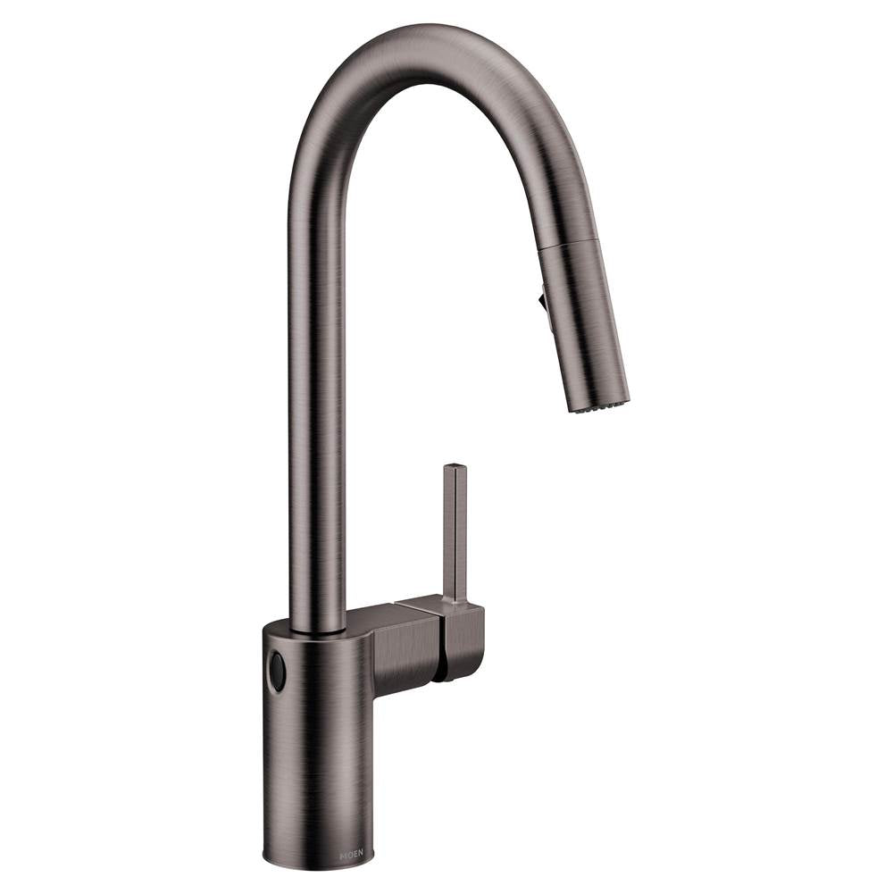 Moen - Align Motionsense Wave One-Sensor Touchless One-Handle High Arc Modern Pulldown Kitchen Faucet with Reflex, Spot Resist Black Stainless - Black Stainless