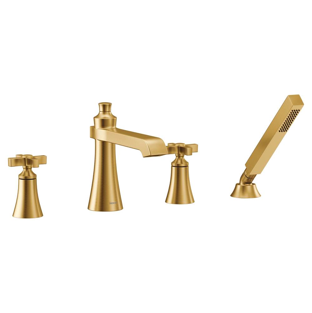 Moen - Flara 2-Handle Deck-Mount Roman Tub Faucet Trim Kit with Handshower in Brushed Gold (Valve Sold Separately) - Brushed Gold