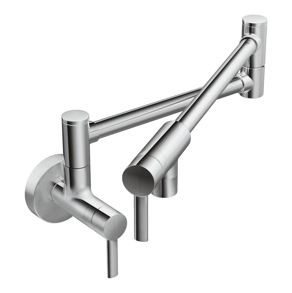 Moen - Modern Wall Mount Swing Arm Folding Pot Filler Kitchen Faucet, Chrome - Chrome