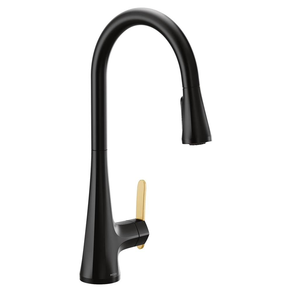 Moen - Sinema Single-Handle Pull-Down Sprayer Kitchen Faucet with Power Clean and 2 Handle Options in Matte Black - Matte Black