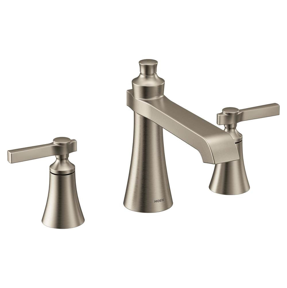 Moen - Flara 2-Handle Deck-Mount Roman Tub Faucet Trim Kit with Lever Handles in Brushed Nickel (Valve Sold Separately) - Brushed Nickel