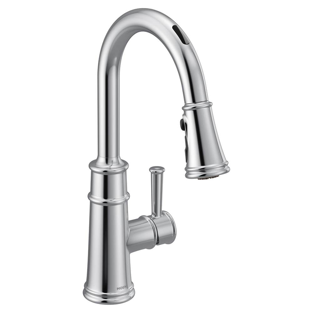 Moen - Belfield Smart Faucet Touchless Pull Down Sprayer Kitchen Faucet with Voice Control and Power Boost, Chrome - Chrome