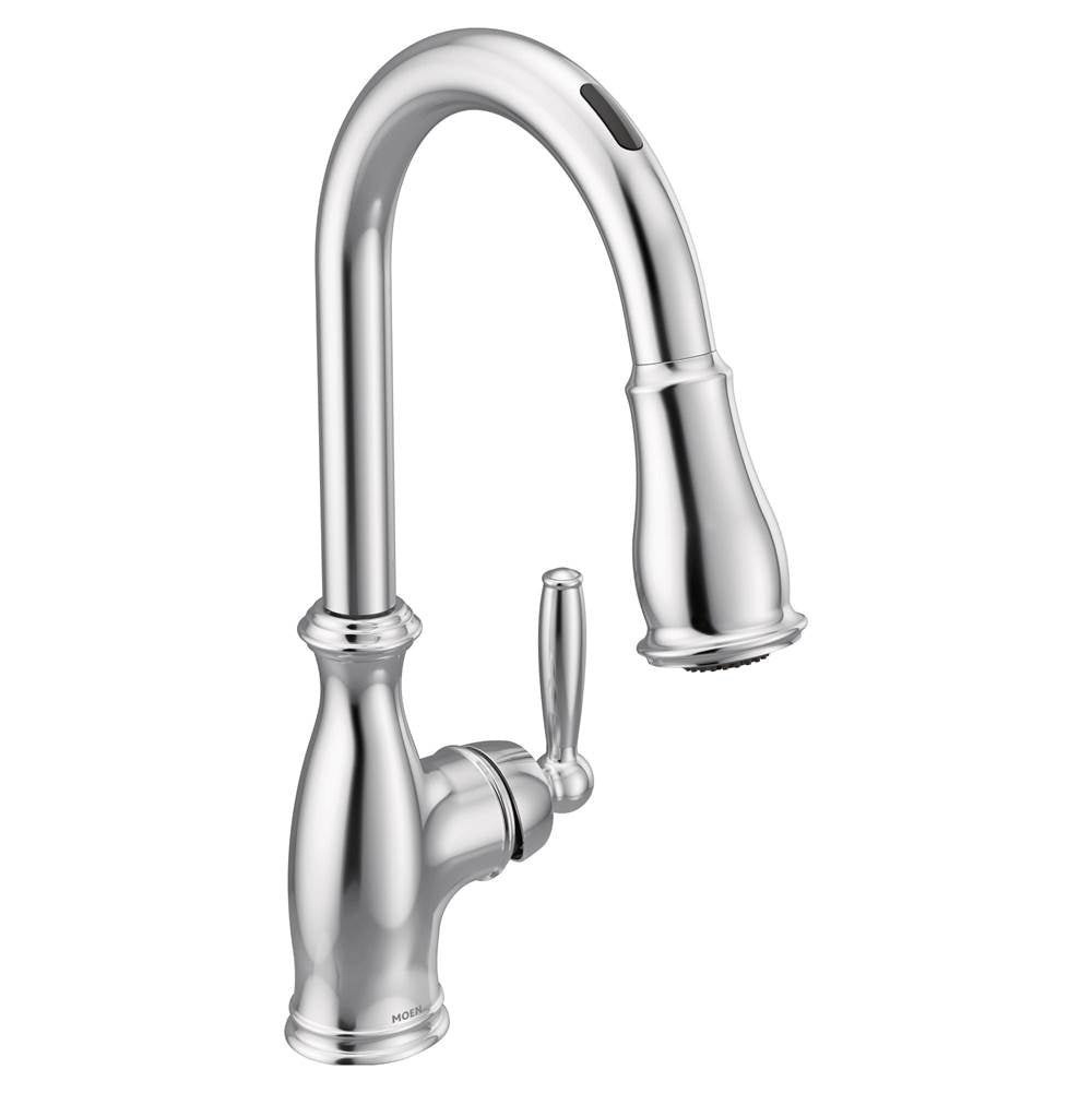 Moen - Brantford Smart Faucet Touchless Pull Down Sprayer Kitchen Faucet with Voice Control and Power Boost, Chrome - Chrome