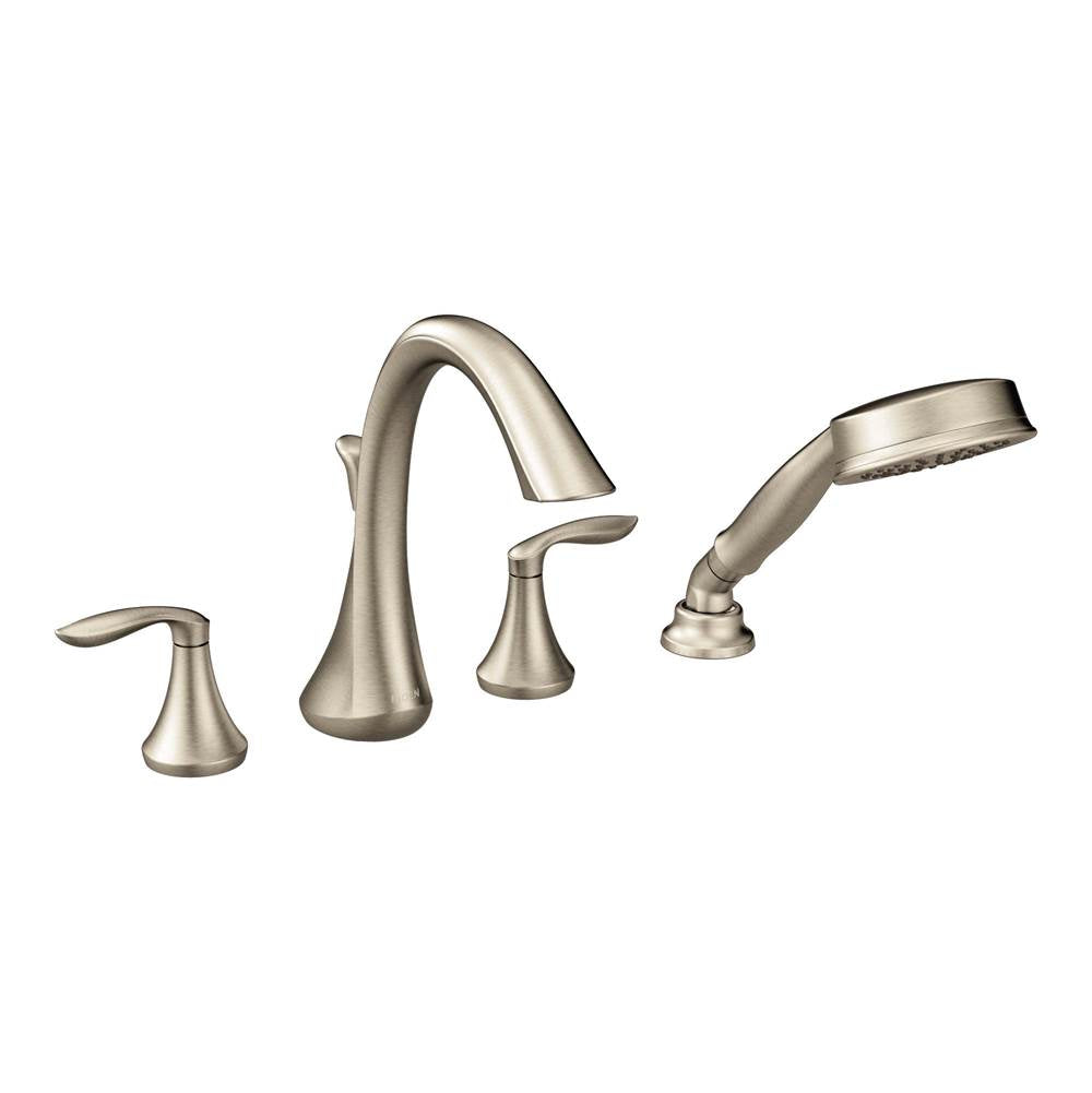 Moen - Eva 2-Handle Deck-Mount Roman Tub Faucet Trim Kit with Handshower in Brushed Nickel (Valve Sold Separately) - Brushed Nickel