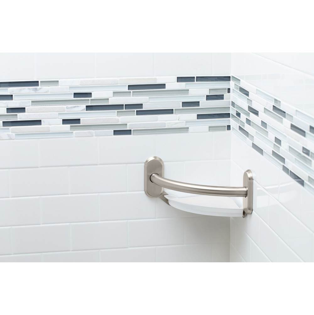 Brushed Nickel 9'' Grab Bar With Corner Shelf
