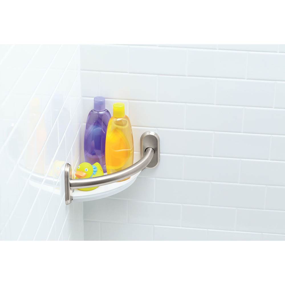 Brushed Nickel 9'' Grab Bar With Corner Shelf
