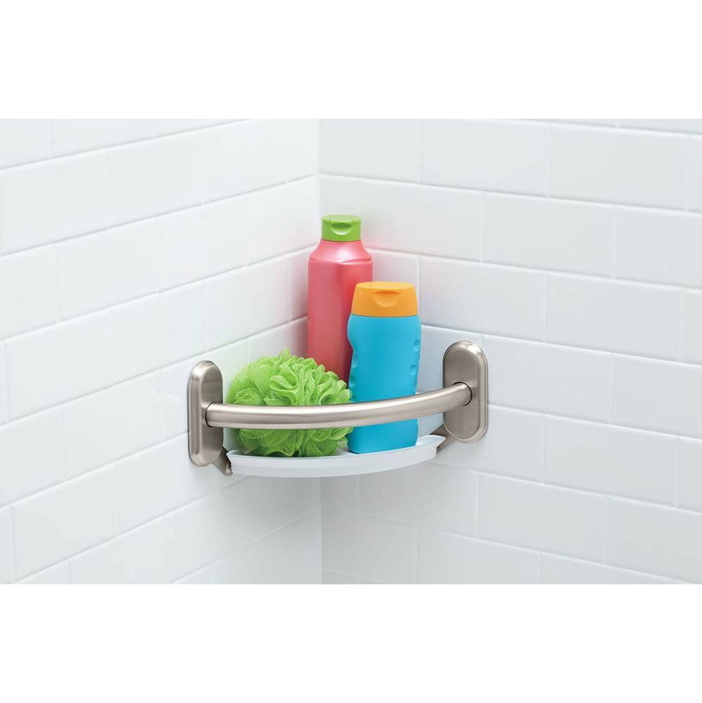 Brushed Nickel 9'' Grab Bar With Corner Shelf