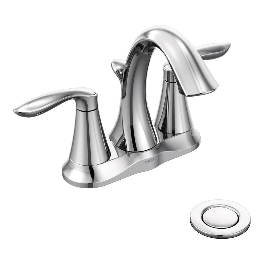 Moen - Eva Two-Handle Centerset Bathroom Sink Faucet with Drain Assembly, Chrome - Chrome