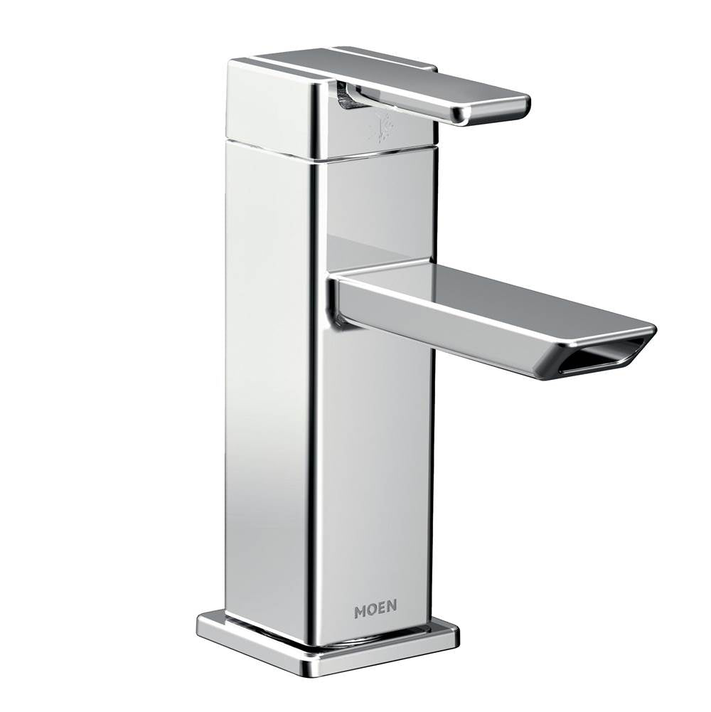 Moen - 90 Degree One-Handle Modern Bathroom Faucet with Drain Assembly, Chrome - Chrome