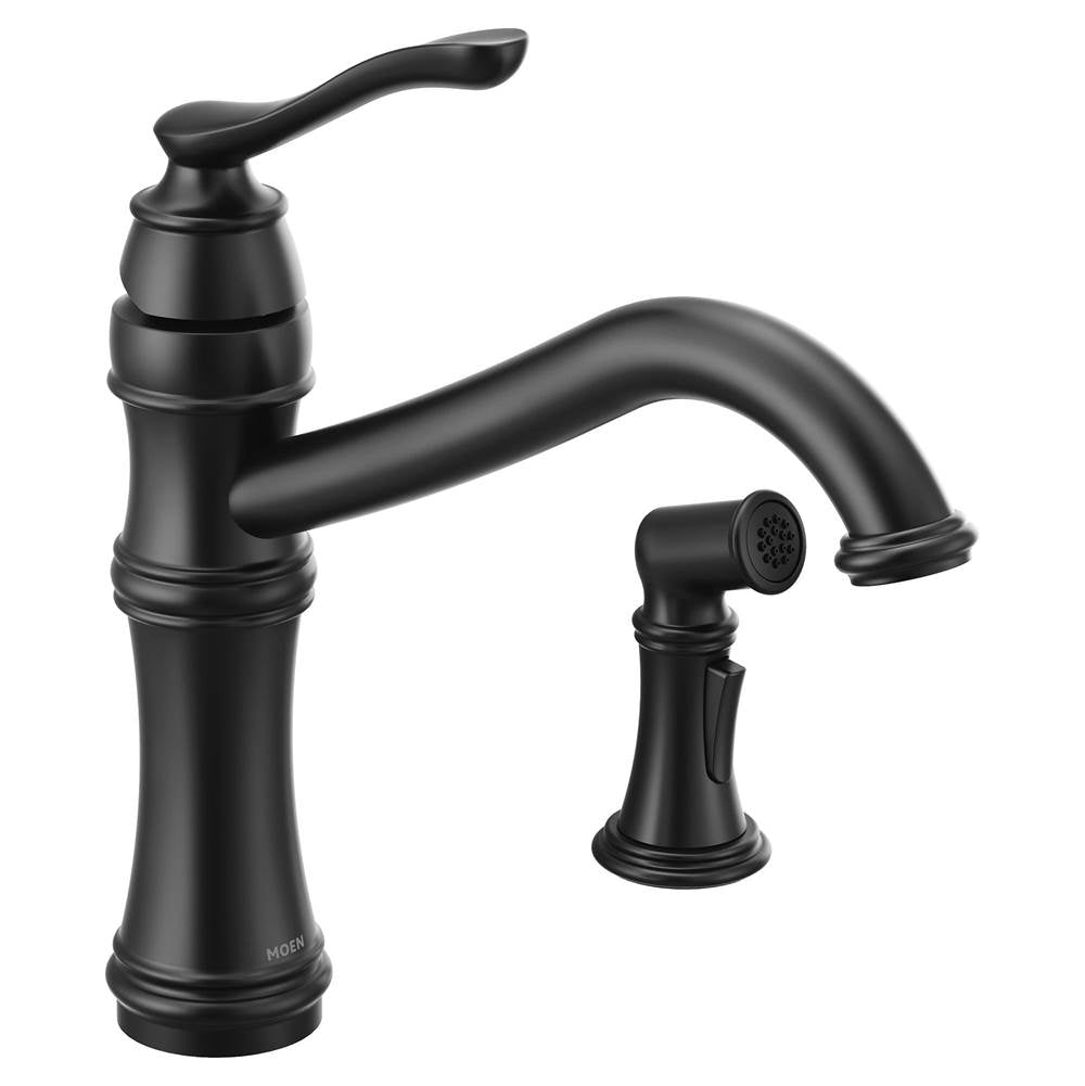 Moen - Belfield Single-Handle Standard Kitchen Faucet with Side Sprayer in Matte Black - Matte Black