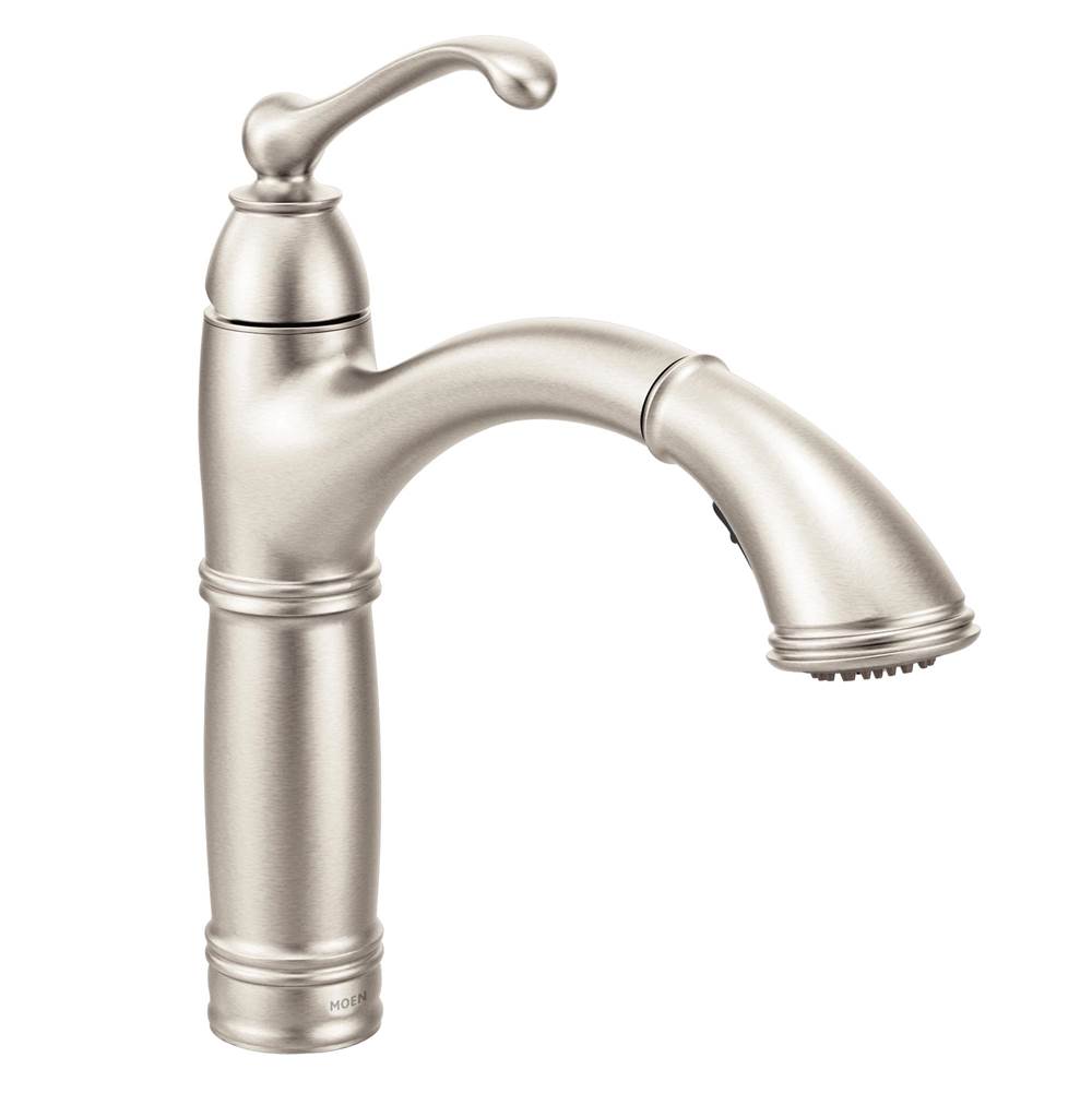 Moen - Brantford One-Handle Pullout Kitchen Faucet Featuring Power Clean and Reflex, Spot Resist Stainless - Spot Resist Stainless
