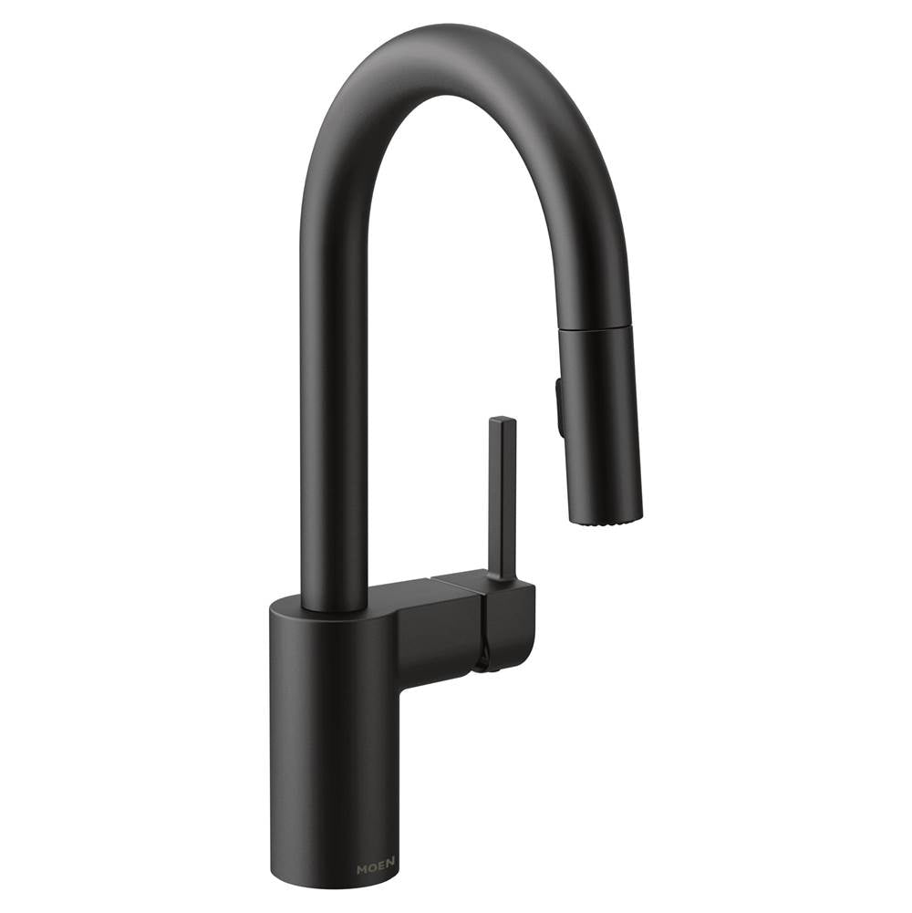 Moen - Align One-Handle Pulldown Bar Faucet with Power Clean featuring Reflex, Matte Black - Matte Black