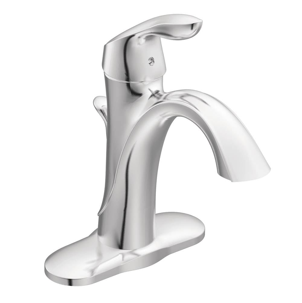Moen - Eva One-Handle Single Hole Bathroom Sink Faucet with Optional Deckplate, Chrome - Chrome