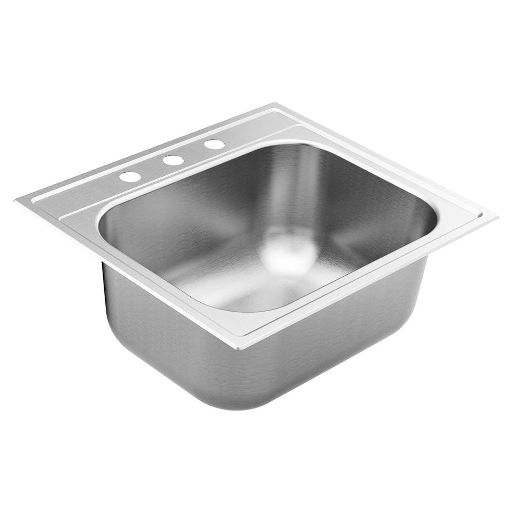 Moen - 1800 Series 25-inch 18 Gauge Drop-in Single Bowl Stainless Steel Kitchen or Bar Sink, 9-inch Depth, Featuring QuickMount - Satin Stainless