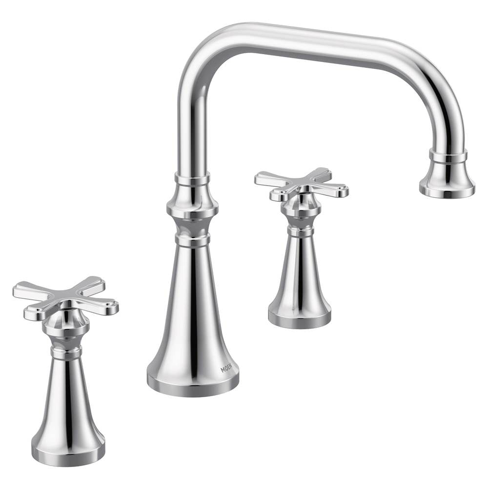 Moen - Colinet Two Handle Deck-Mount Roman Tub Faucet Trim with Cross Handles, Valve Required, in Chrome - Chrome