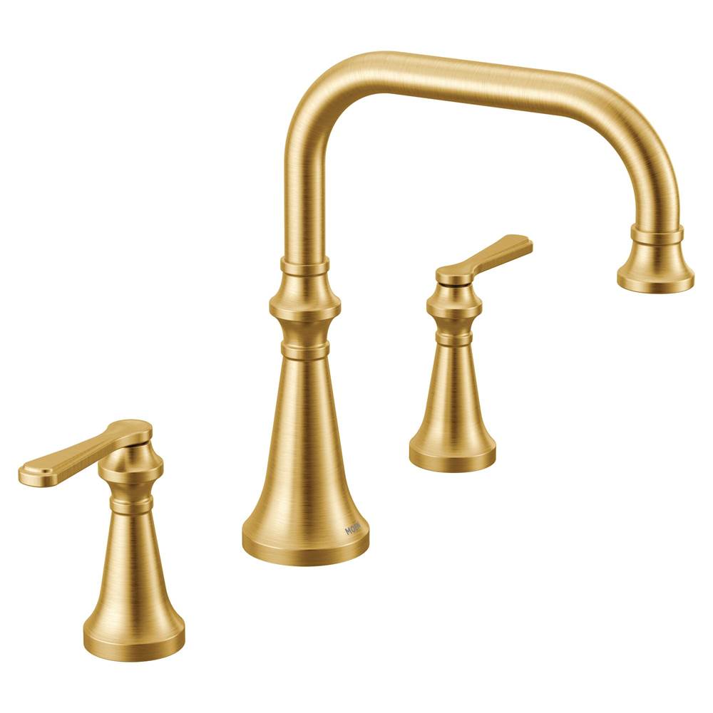 Moen - Colinet Two Handle Arc Deck-Mount Roman Tub Faucet Trim with Lever Handles, Valve Required, in Brushed Gold - Brushed Gold