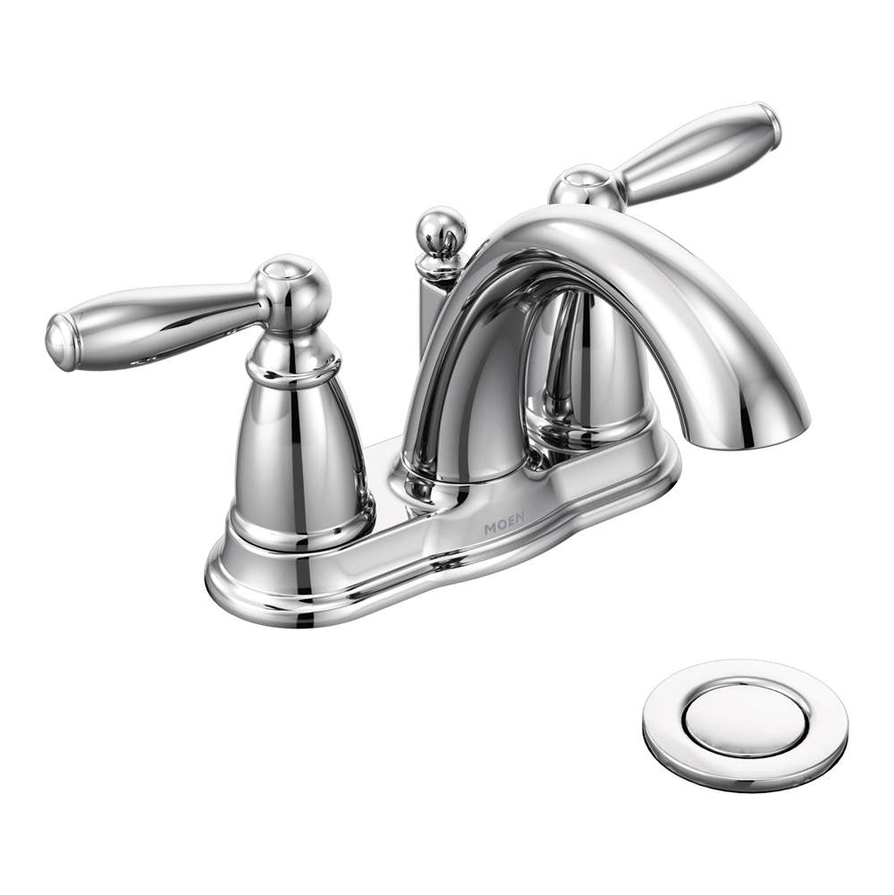 Moen - Brantford Two-Handle Low-Arc Centerset Bathroom Faucet with Drain Assembly, Chrome - Chrome
