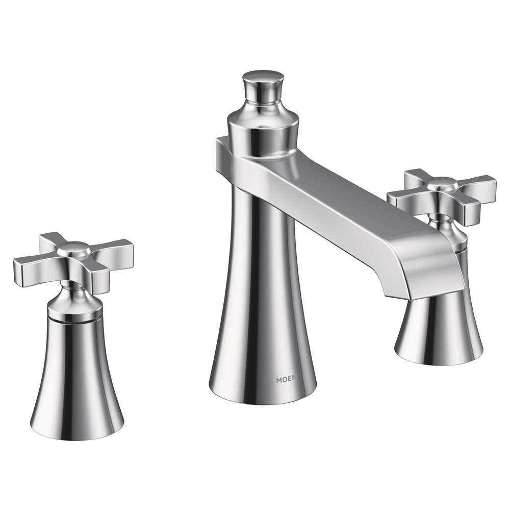 Moen - Flara 2-Handle Deck-Mount Roman Tub Faucet Trim Kit with Cross Handles in Chrome (Valve Sold Separately) - Chrome
