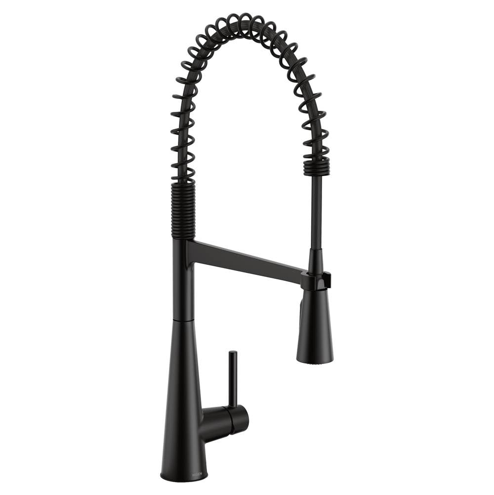 Moen - Sleek One Handle Pre-Rinse Spring Pulldown Kitchen Faucet with Power Boost, Matte Black - Matte Black