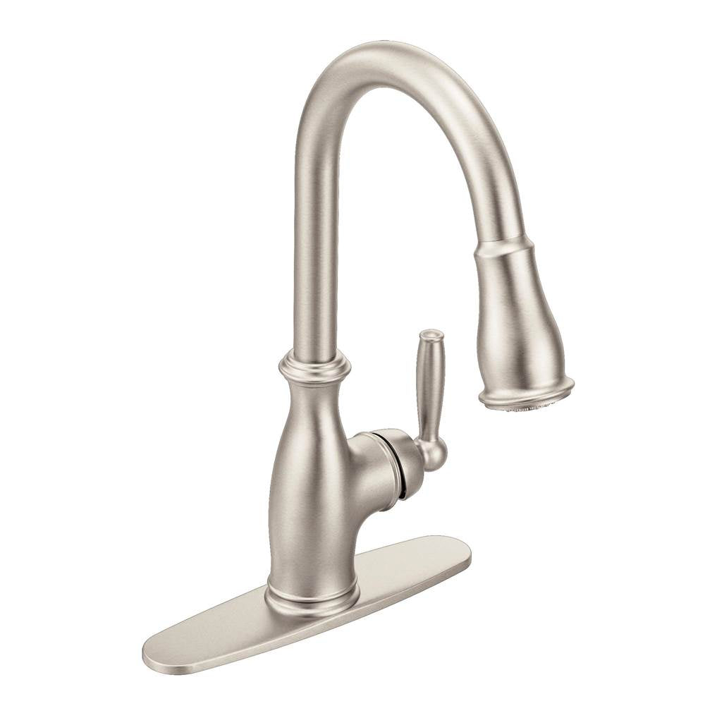 Moen - Brantford One-Handle Pulldown Kitchen Faucet Featuring Power Boost and Reflex, Spot Resist Stainless - Spot Resist Stainless
