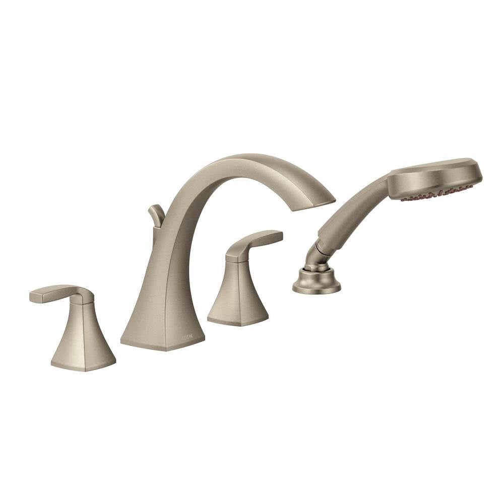 Moen - Voss 2-Handle High-Arc Roman Tub Faucet Trim Kit with Hand Shower in Brushed Nickel (Valve Sold Separately) - Brushed Nickel