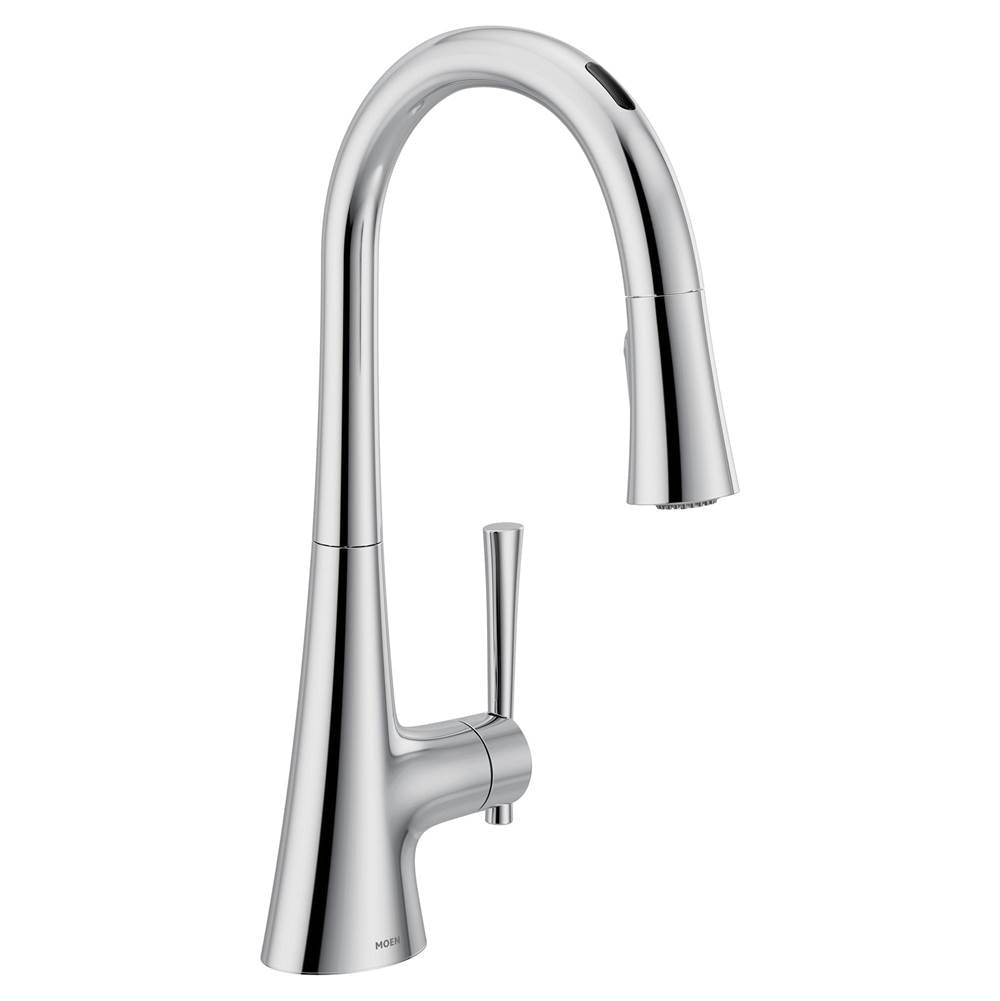 Moen - Kurv Smart Faucet Touchless Pull Down Sprayer Kitchen Faucet with Voice Control and Power Boost, Chrome - Chrome