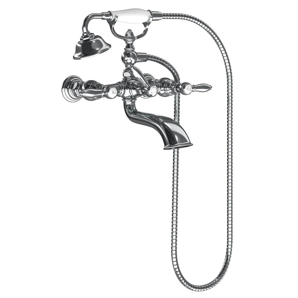 Weymouth Two Handle Tub Filler with Lever-Handles and Handshower, Chrome