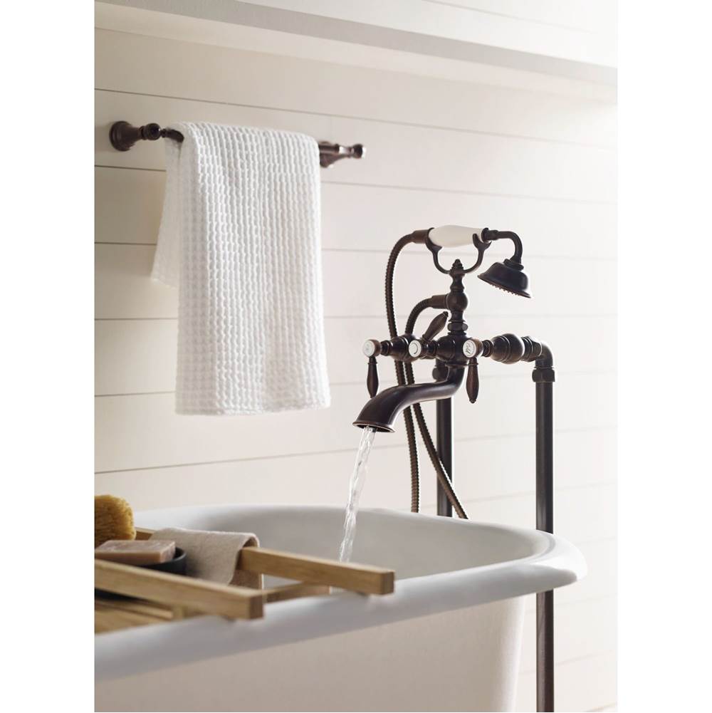 Weymouth Two Handle Tub Filler with Lever-Handles and Handshower, Chrome