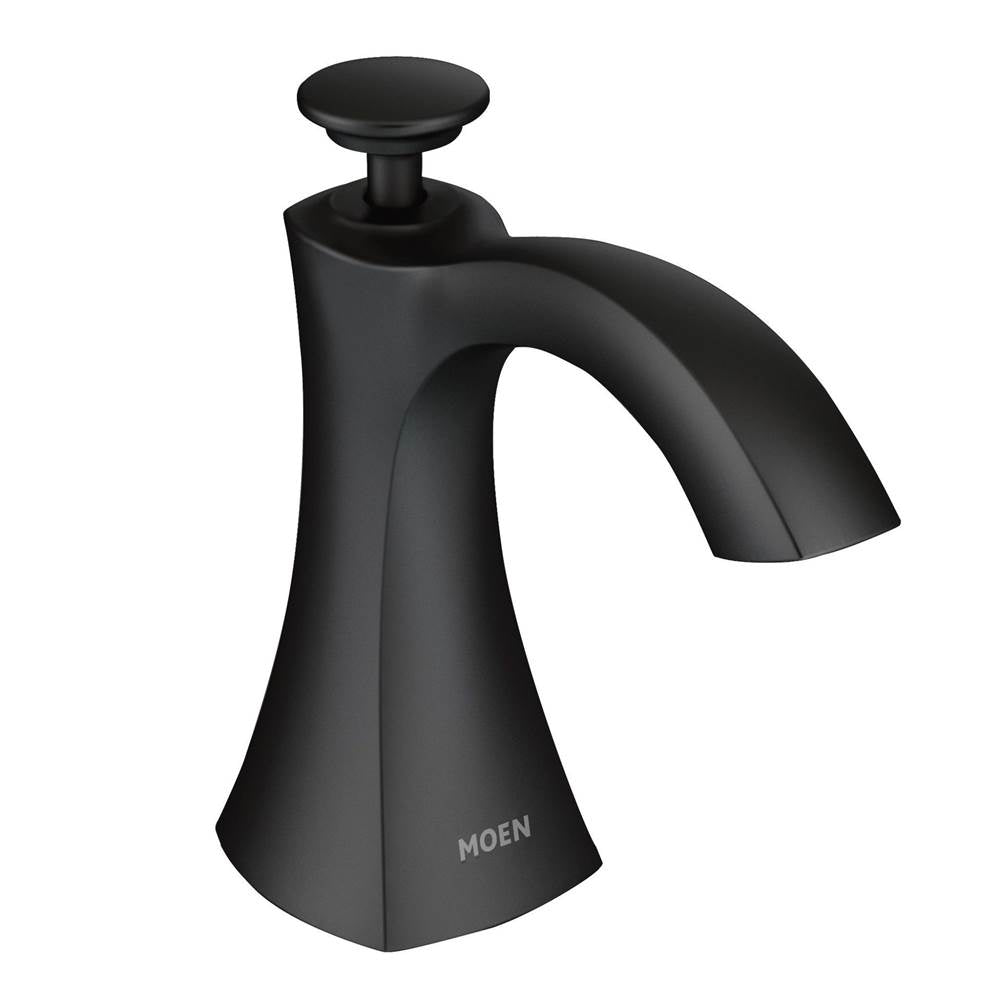 Transitional Deck Mounted Kitchen Soap Dispenser with Above the Sink Refillable Bottle, Matte Black