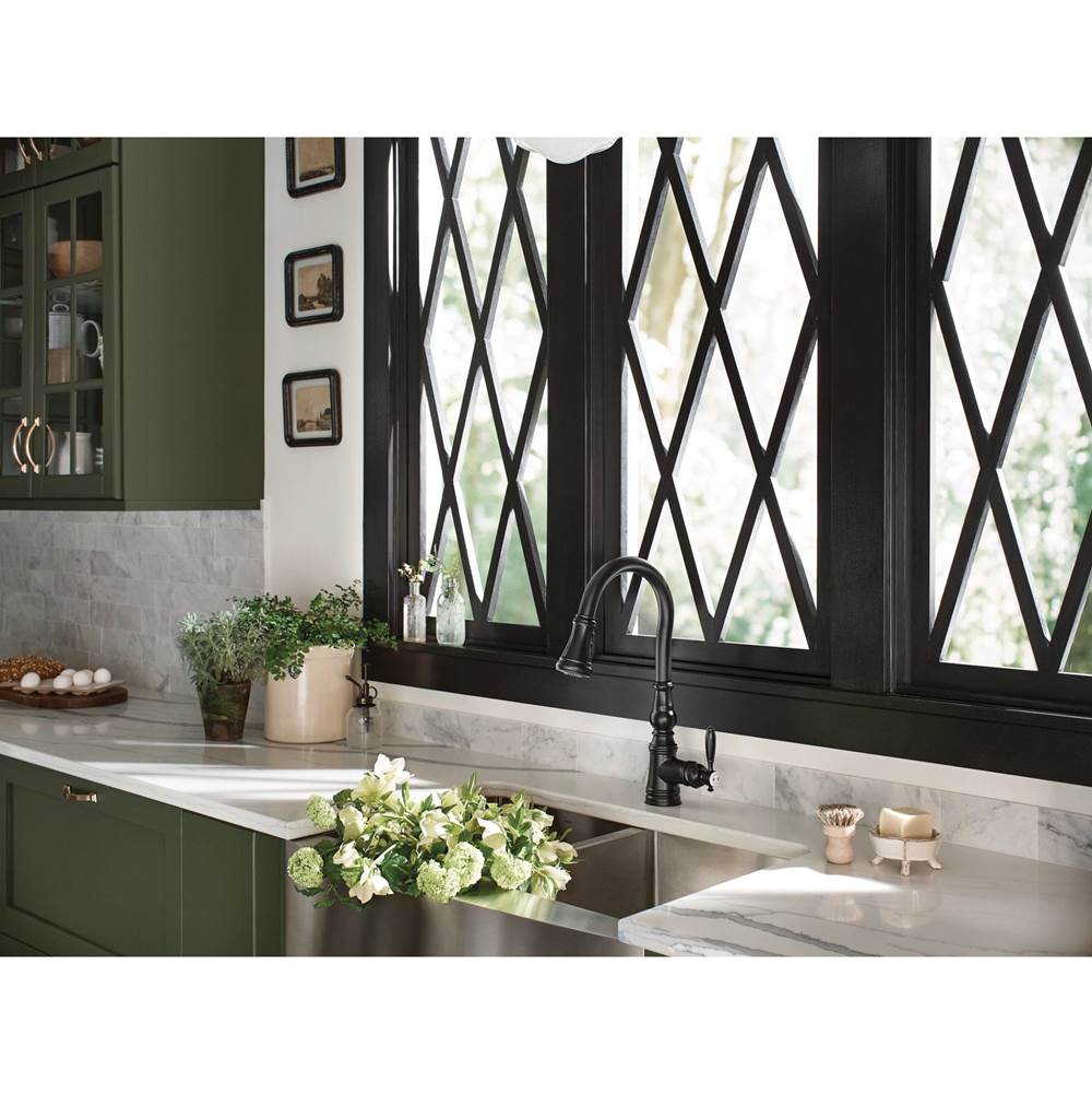 Weymouth Shepherd''s Hook Pulldown Kitchen Faucet Featuring Metal Wand with Power Boost, Chrome