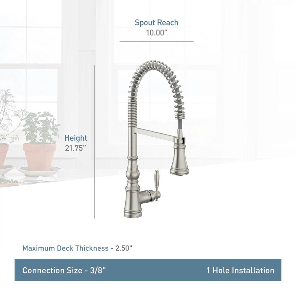 Weymouth One Handle Pre-Rinse Spring Pulldown Kitchen Faucet with Power Boost, Chrome