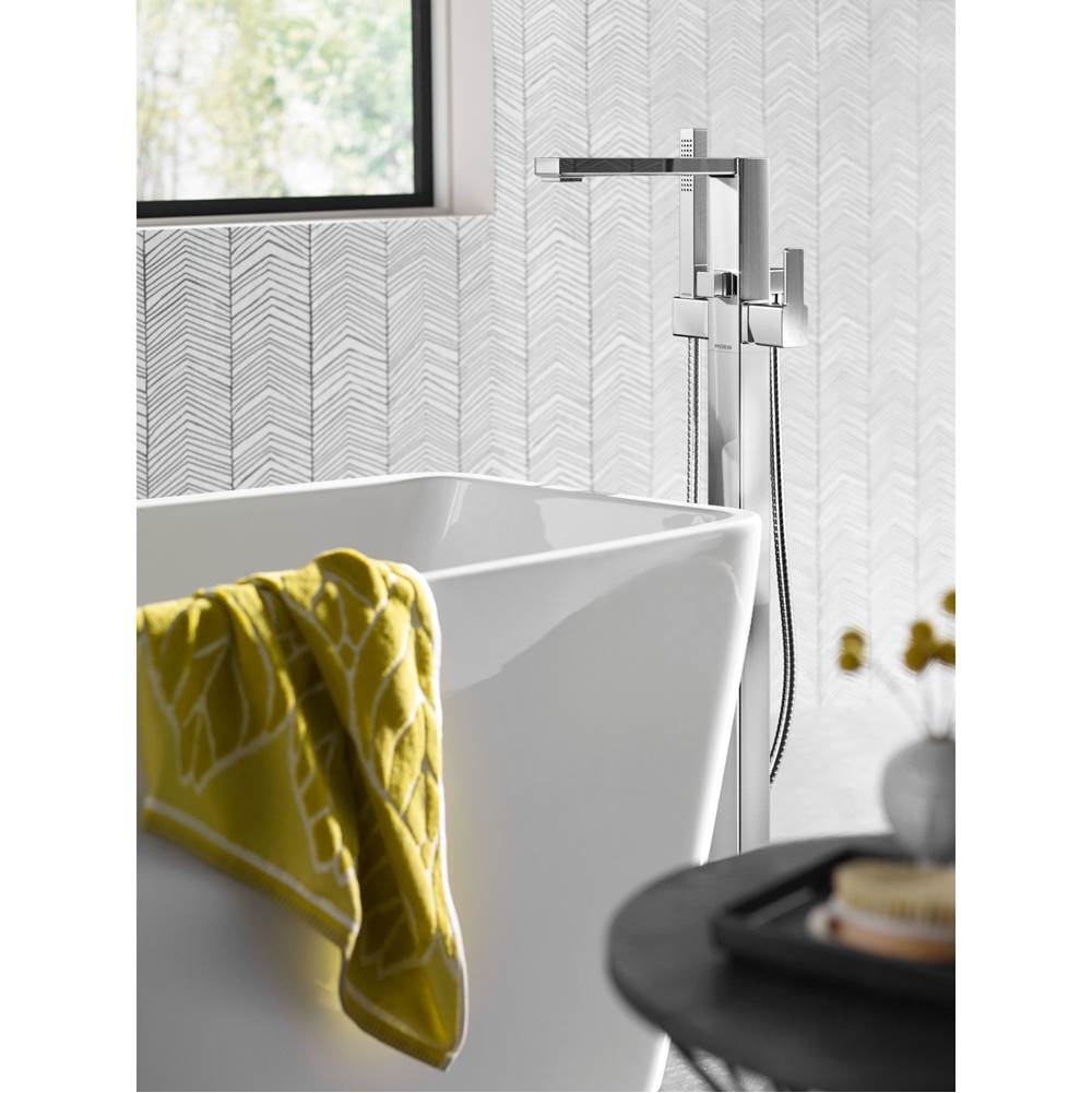 90 Degree One-Handle Freestanding Floor Mount Tub Filler with Handshower, Chrome