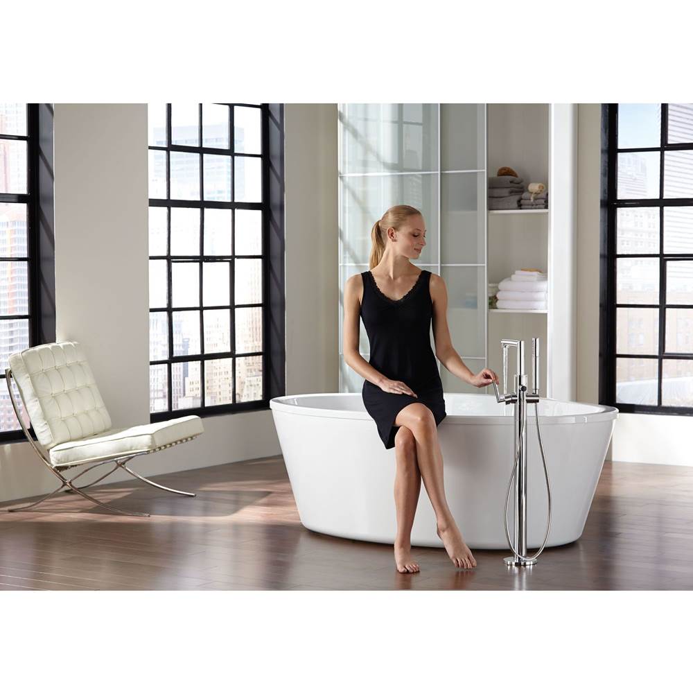 Arris One-Handle Modern Freestanding Floor Mount Tub Filler with Handshower, Chrome