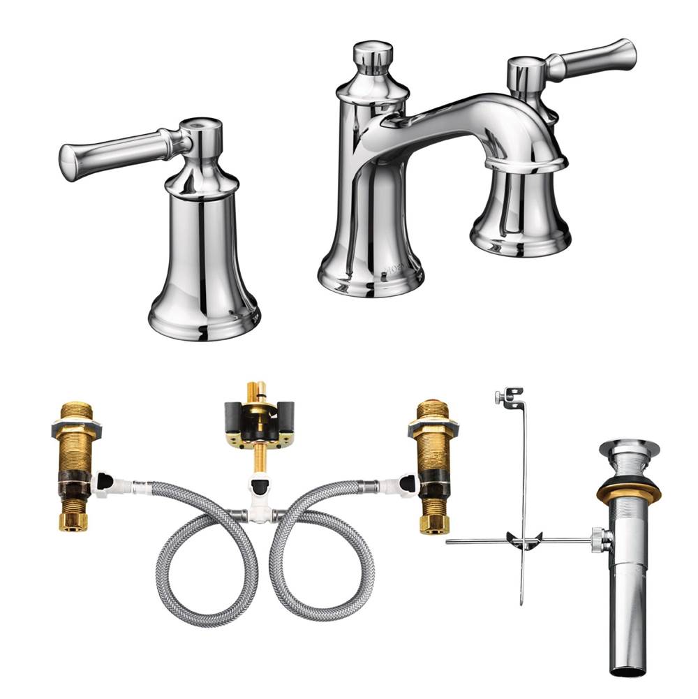 Widespread Bathroom Sink Faucet Rough-In Valve with Drain Assembly, Featuring M-PACT Technology