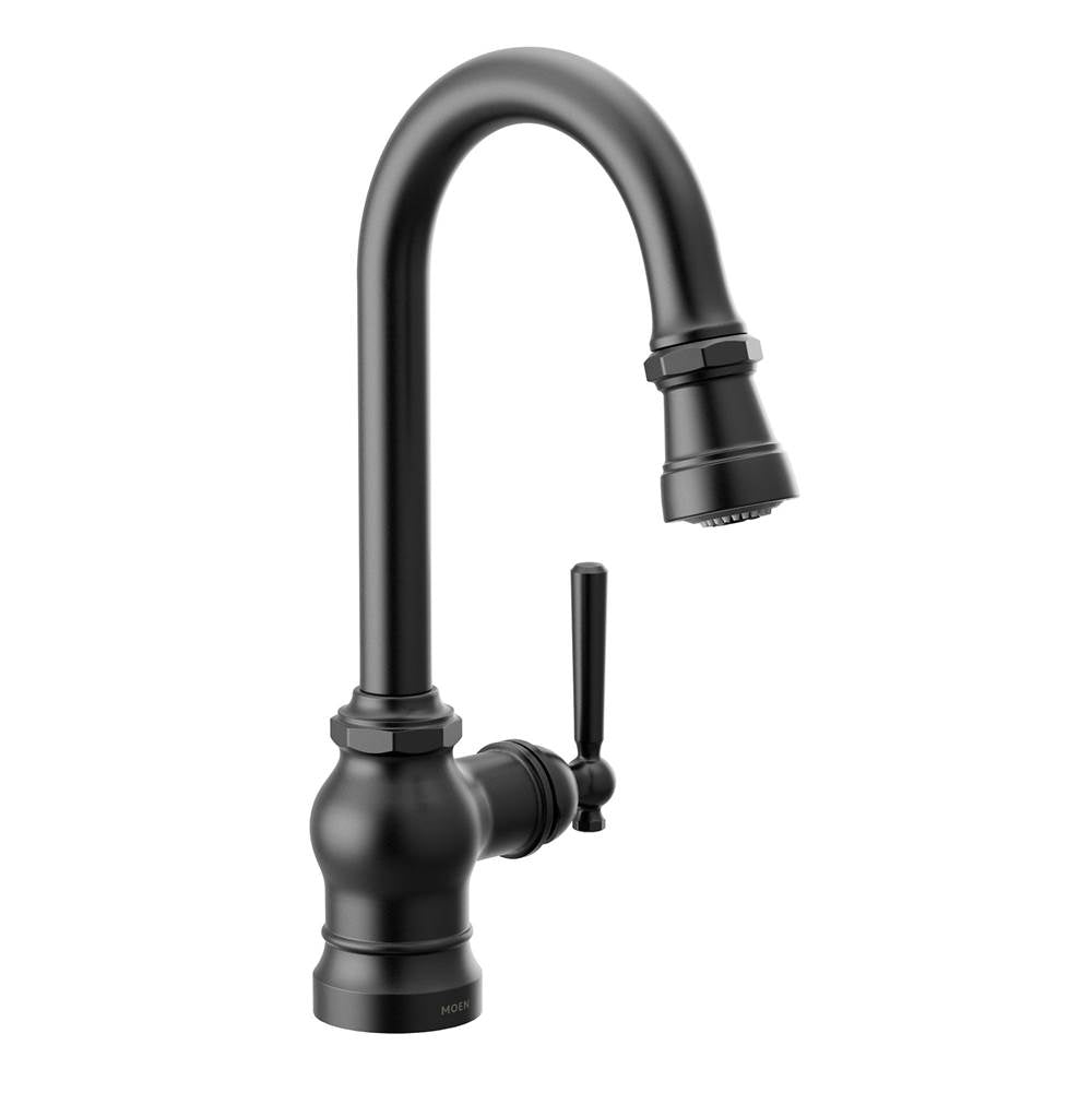 Moen - Paterson One-Handle Pulldown Bar Faucet with Power Clean, Includes Interchangeable Handle, Matte Black - Matte Black