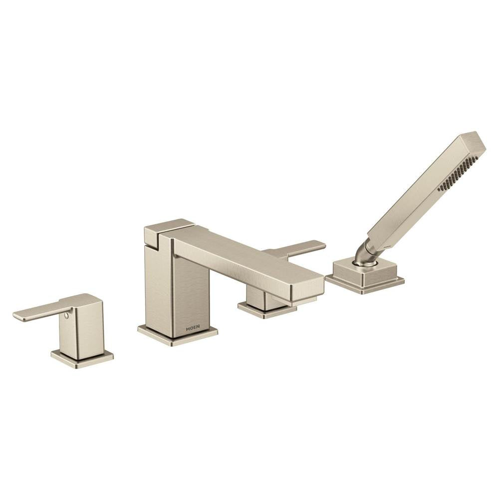 90 Degree Two-Handle Deck Mount Roman Tub Faucet Trim Kit, Valve Required, Including Single Function Handshower, Chrome