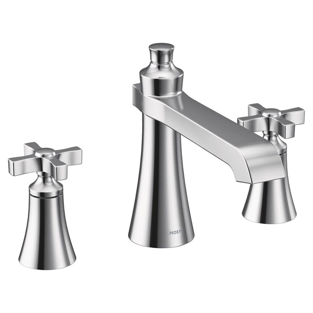 Flara 2-Handle Deck-Mount Roman Tub Faucet Trim Kit with Cross Handles in Chrome (Valve Sold Separately)
