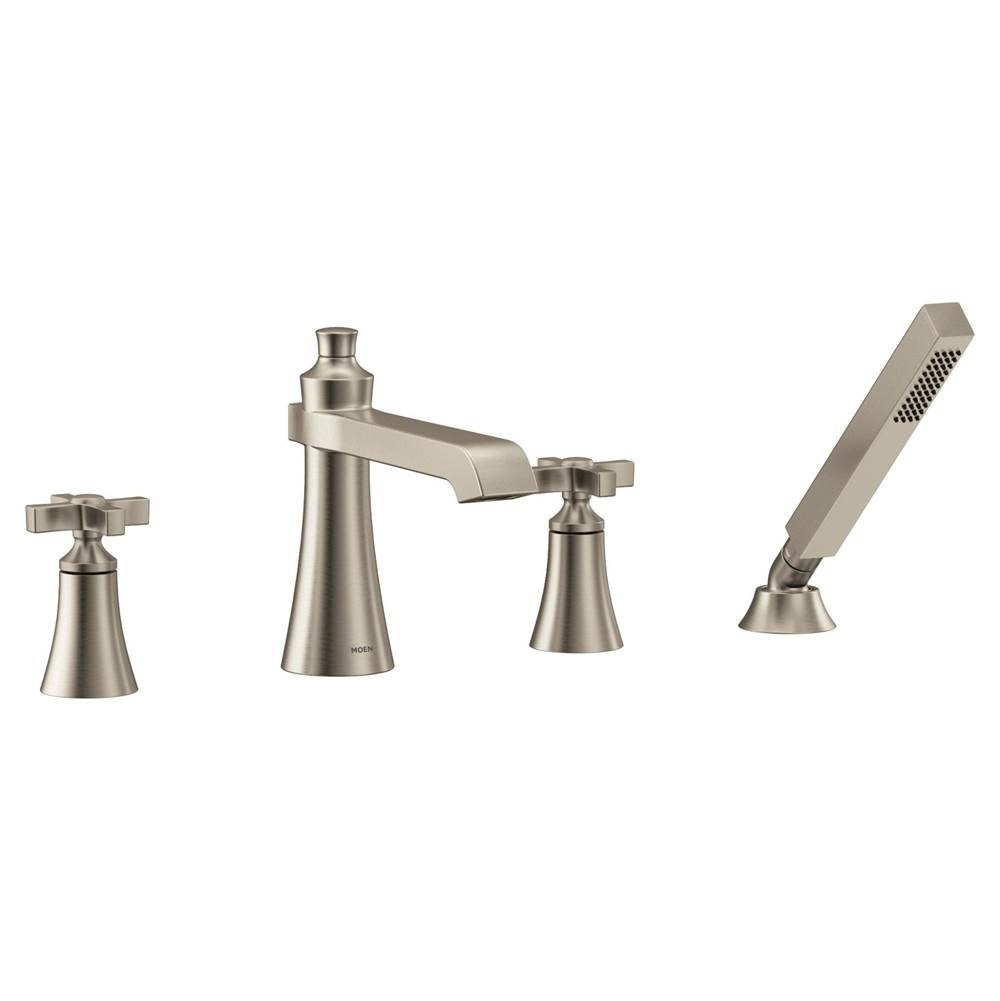 Flara 2-Handle Deck-Mount Roman Tub Faucet Trim Kit with Handshower and Cross Handles in Chrome (Valve Sold Separately)