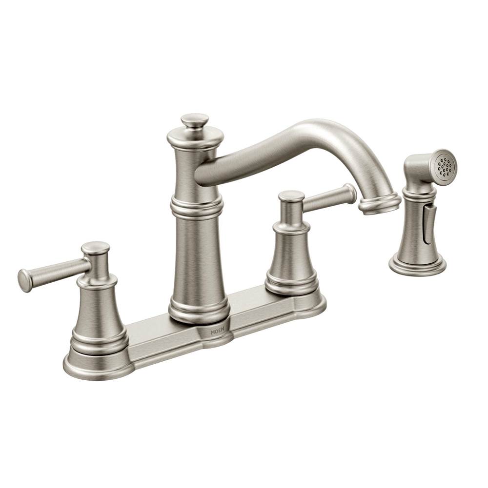Moen - Belfield Traditional Two Handle High Arc Kitchen Faucet with Side Spray, Spot Resist Stainless - Spot Resist Stainless