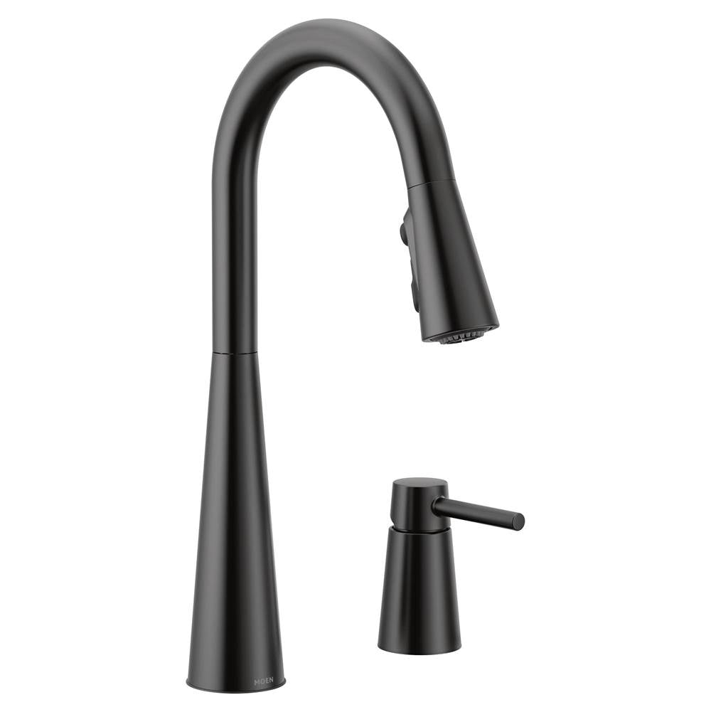 Moen - Sleek Single-Handle Standard Kitchen Faucet with Side Sprayer in Matte Black - Matte Black