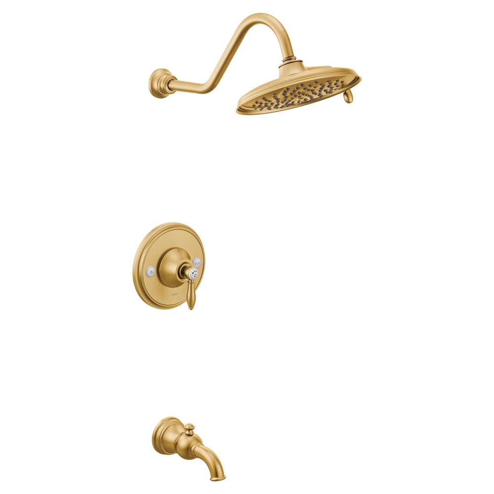 Moen - Weymouth Posi-Temp Tub and Shower Trim Kit, Valve Required, including 9-Inch 2-Spray Rainshower, Brushed Gold - Brushed Gold