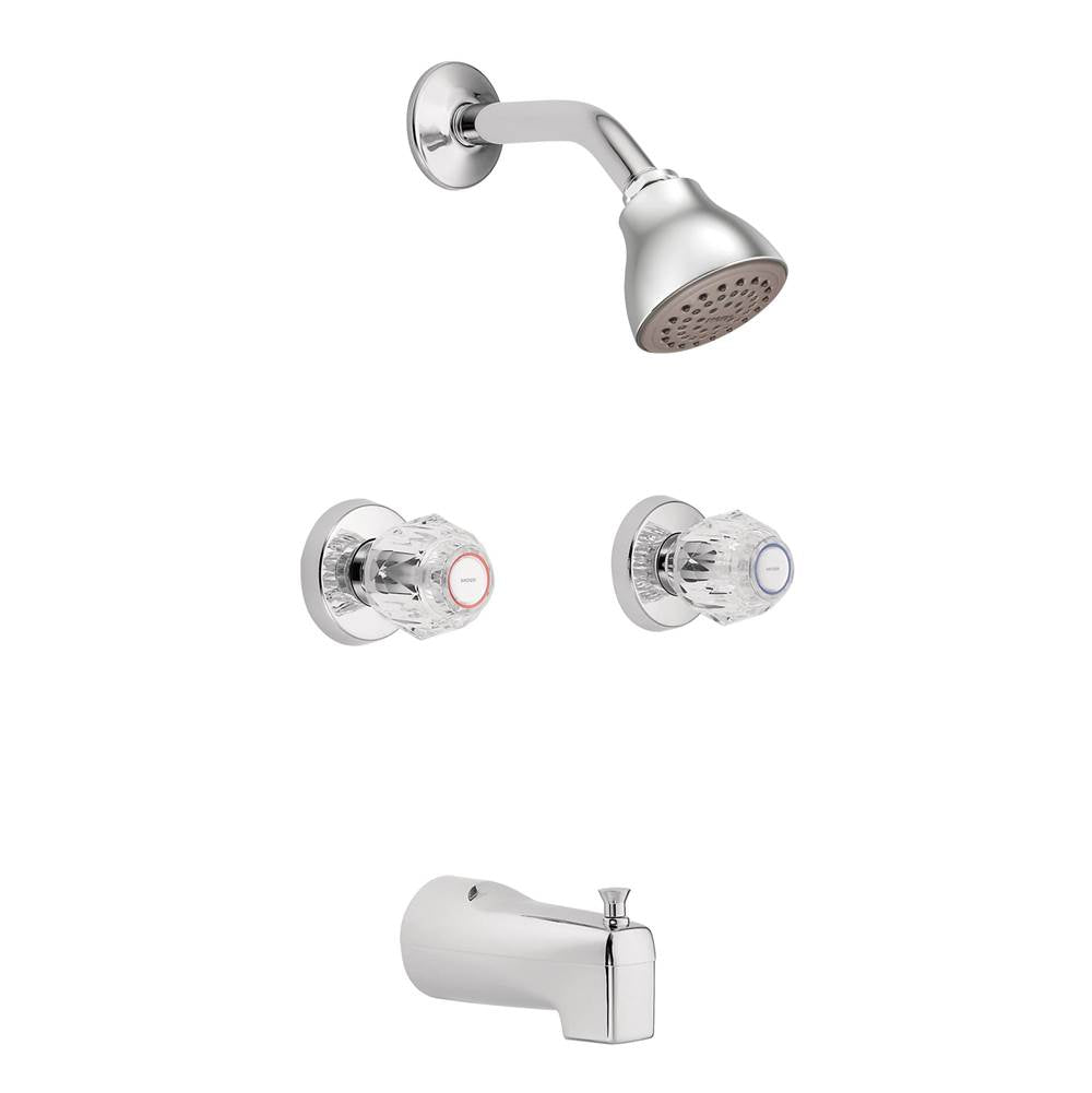 Moen - Chateau Two-Handle Tub and Eco-Performance Shower Faucet, Valve Included, Chrome - Chrome