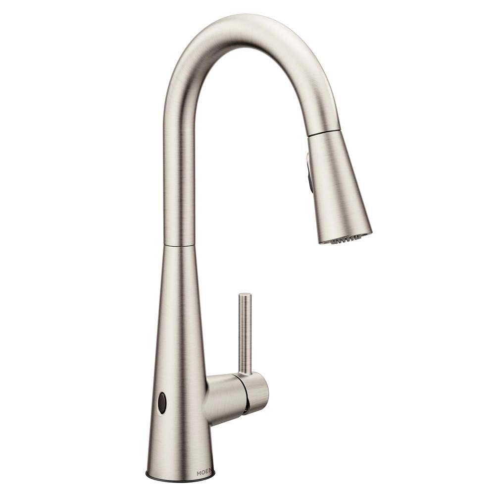 Moen - Sleek Motionsense Wave Sensor Touchless One-Handle High Arc Pulldown Modern Kitchen Faucet Featuring Power Clean, Spot Resist Stainless - Spot Resist Stainless