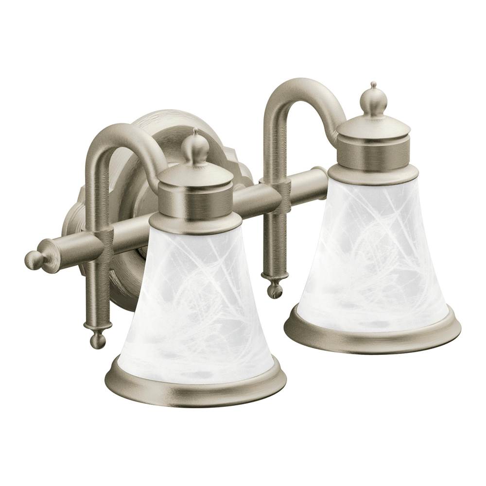 Moen - Waterhill 2-Light Dual-Mount Bath Bathroom Vanity Fixture with Frosted Glass, Brushed Nickel - Brushed Nickel