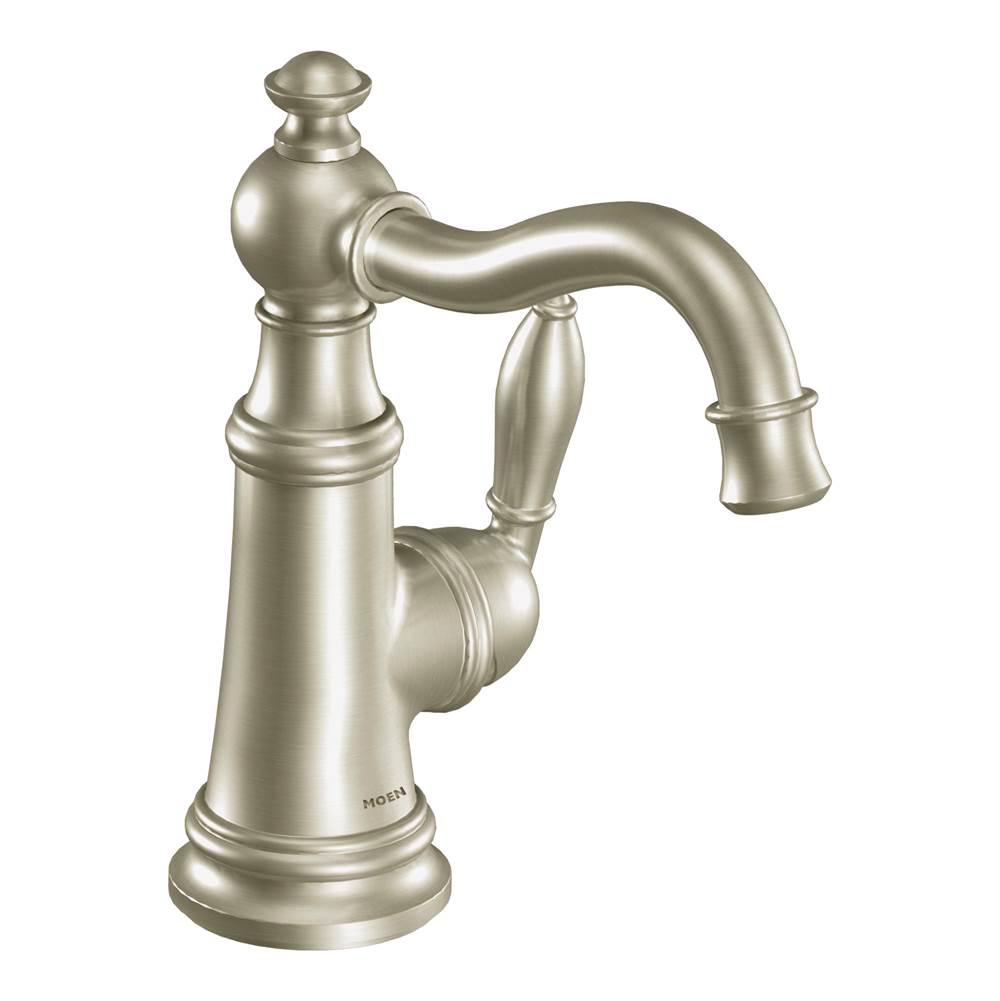 Moen - Weymouth One-Handle Single Hole Traditional Bathroom Sink Faucet with Drain Assembly, Brushed Nickel - Brushed Nickel