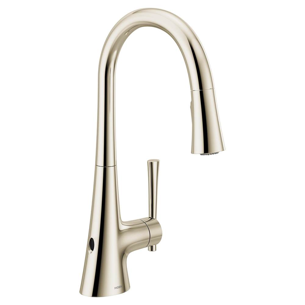Moen - KURV Touchless 1-Handle Pull-Down Sprayer Kitchen Faucet with MotionSense Wave and Power Clean in Polished Nickel - Polished Nickel