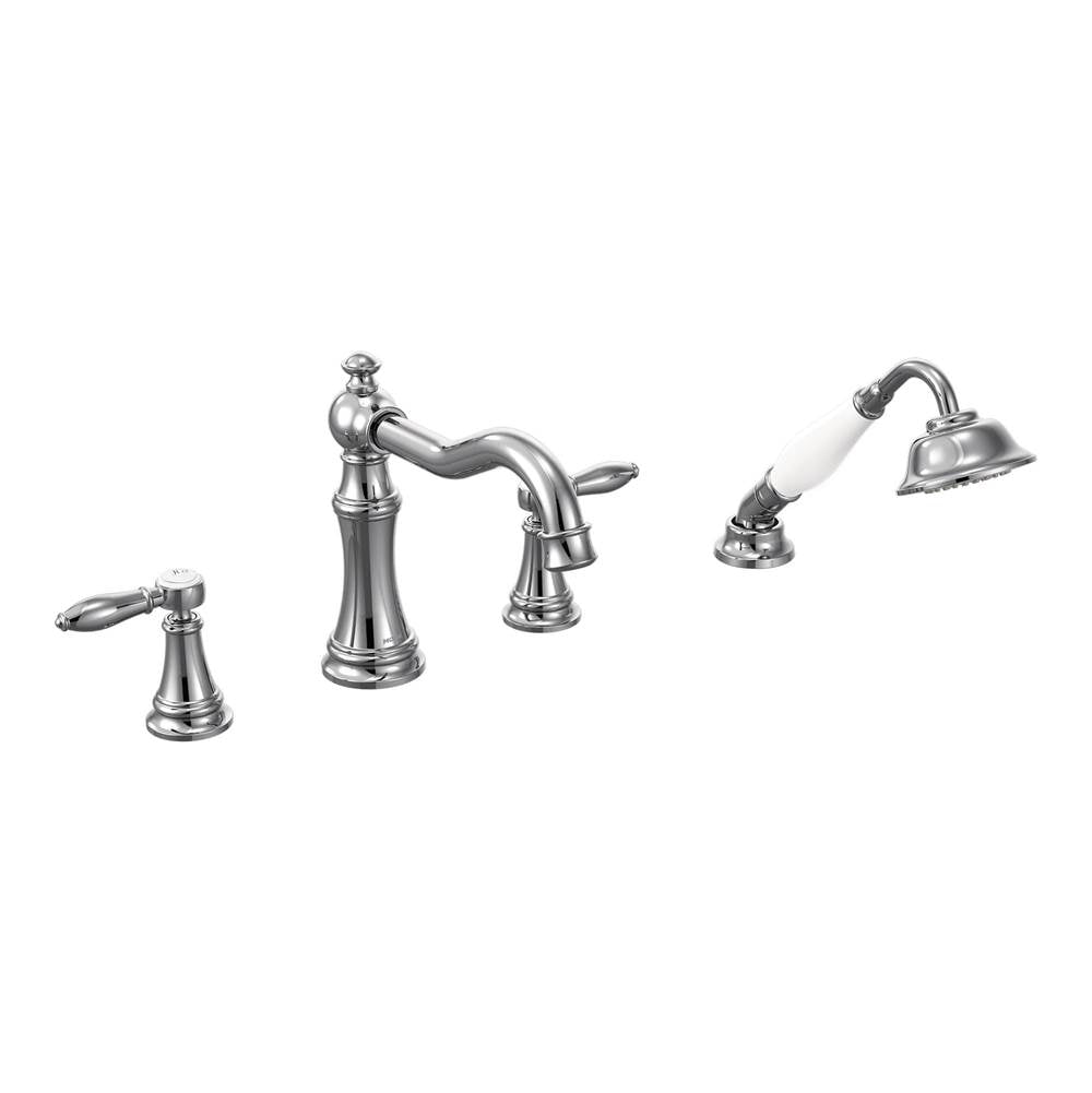 Moen - Weymouth 2-Handle Diverter Deck-Mount Roman Tub Faucet Trim Kit with Handshower in Chrome (Valve Sold Separately) - Chrome