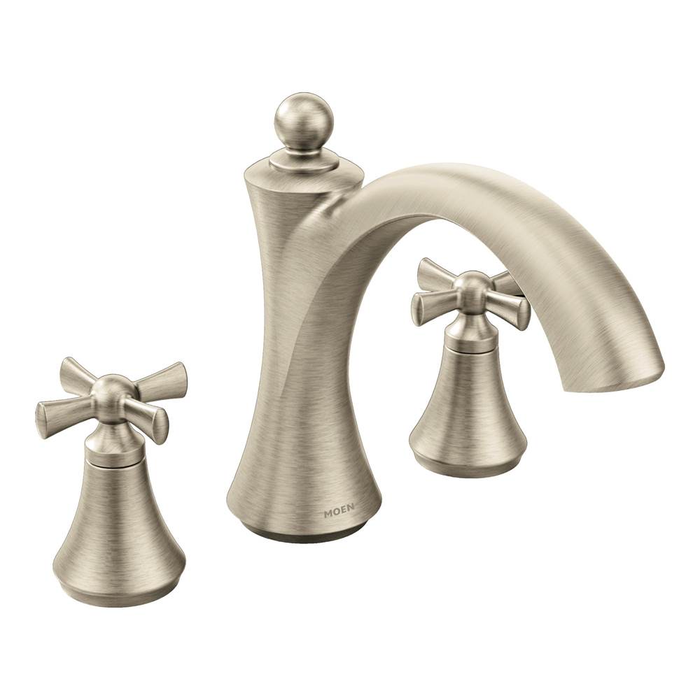 Moen - Wynford 2-Handle Deck-Mount High-Arc Roman Tub Faucet with Cross Handles in Brushed Nickel (Valve Sold Separately) - Brushed Nickel