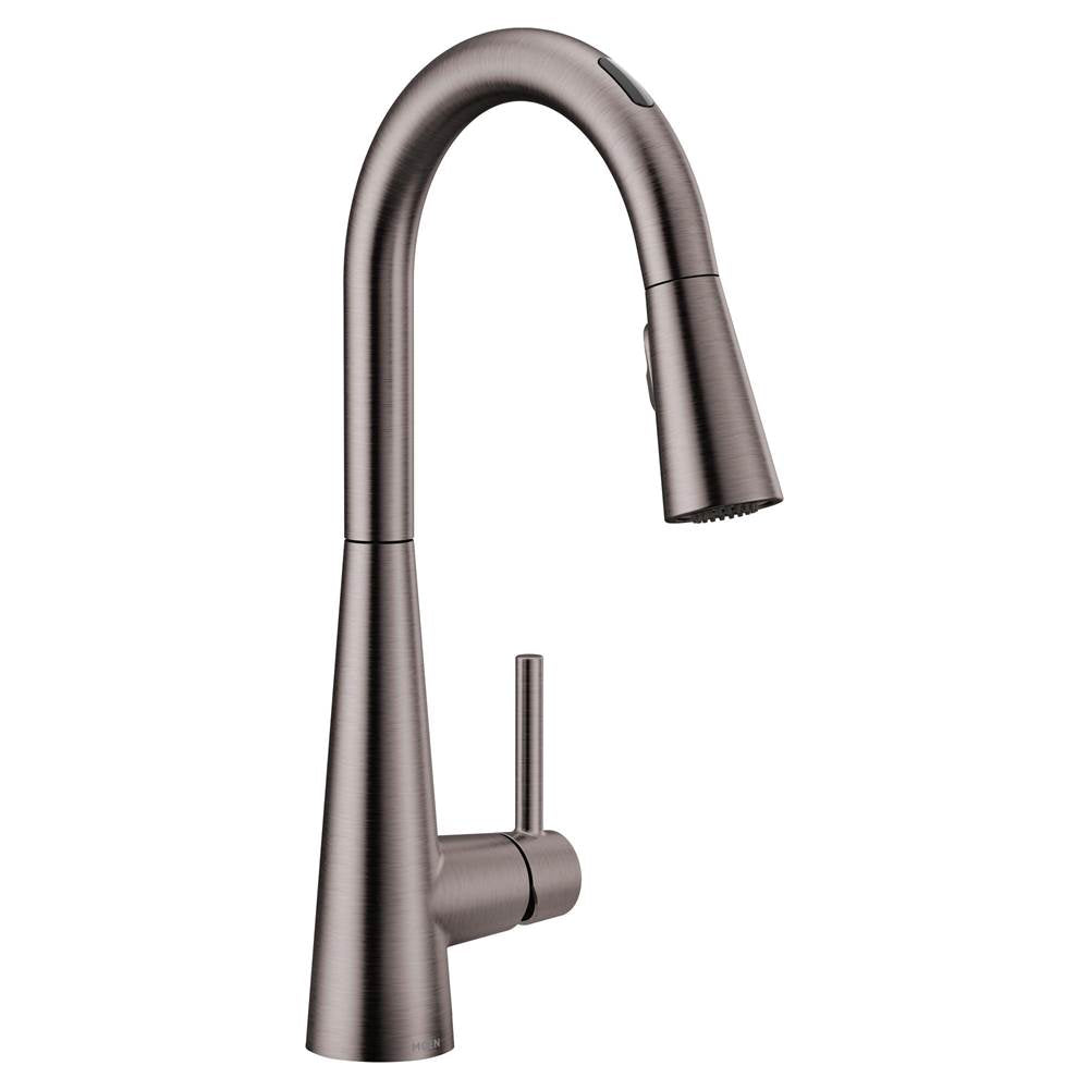 Moen - Sleek Smart Faucet Touchless Pull Down Sprayer Kitchen Faucet with Voice Control and Power Boost, Black Stainless - Black Stainless