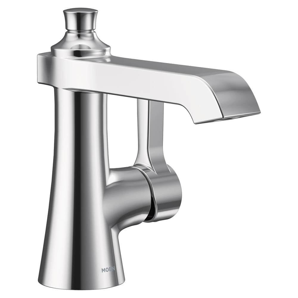 Moen - Flara One-Handle Single Hole Bathroom Faucet with Drain Assembly, Chrome - Chrome